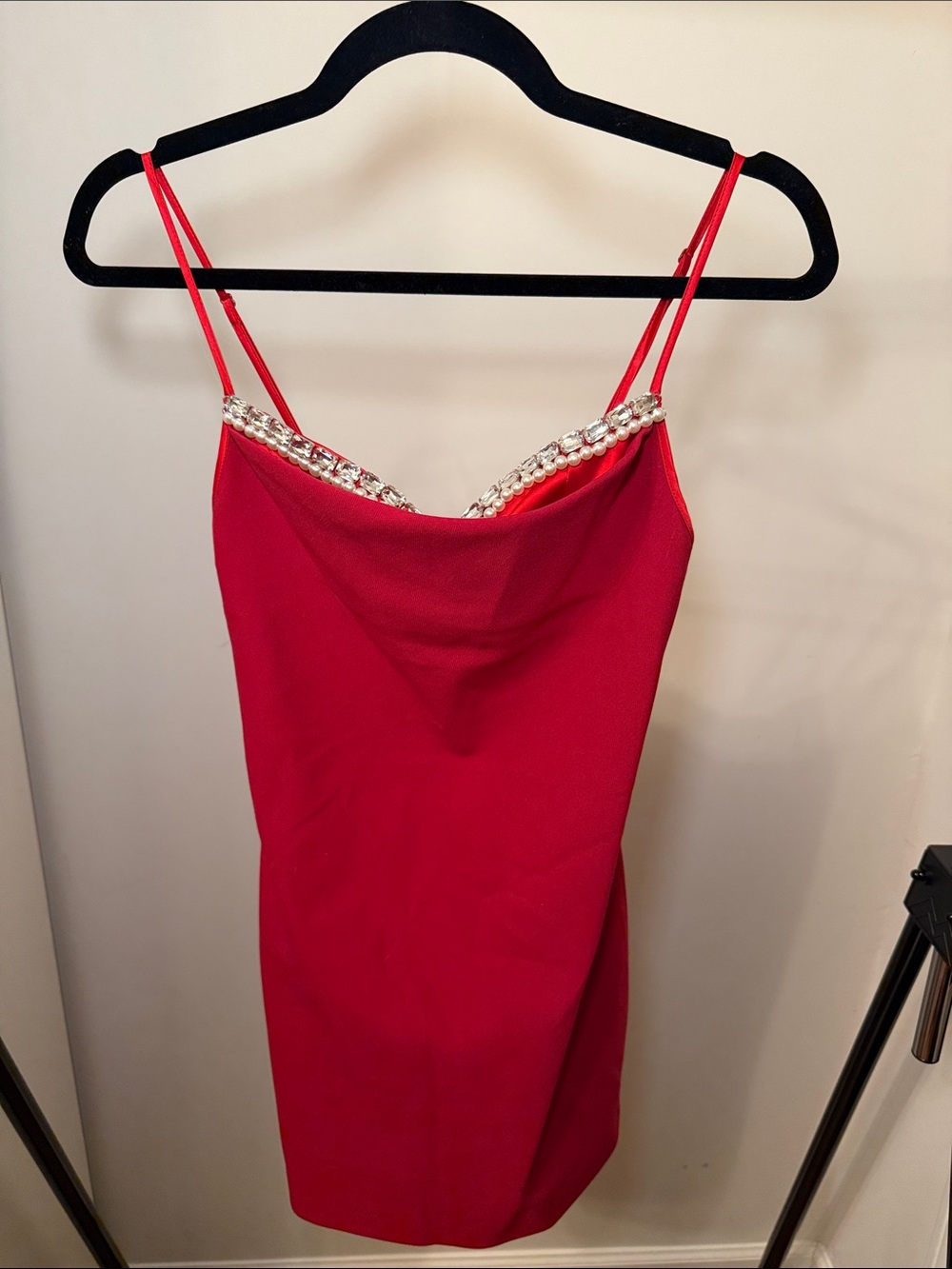 Nana Jacqueline Red Beaded-Trim Mini Dress